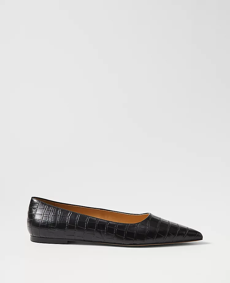Ann Taylor Weekend Pointy Toe Croco Ballet Flat in Black 1 Ann Taylor Weekend Pointy Toe Croco Ballet Flat in Black