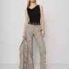 Plaid Straight-Leg Tailored Pants in Copper and Cream Multi
