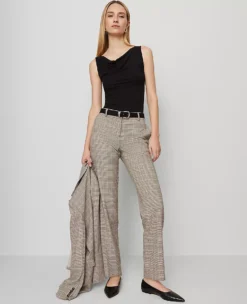 Plaid Straight-Leg Tailored Pants in Copper and Cream Multi