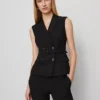 Belted Double Breasted Vest In Seasonless Stretch Core Black