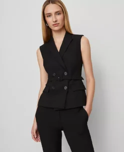 Belted Double Breasted Vest In Seasonless Stretch Core Black