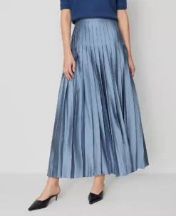 Petite Satin Pleated Midi Skirt in Cool Cascades 7 Petite Satin Pleated Midi Skirt in Cool Cascades -Ann Taylor Store 857745 019815 ALT1