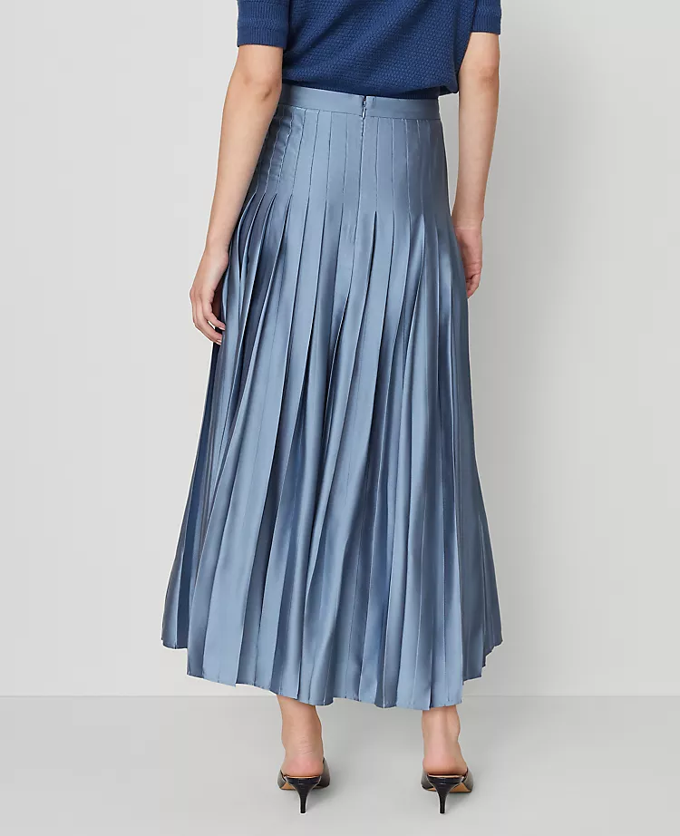 Petite Satin Pleated Midi Skirt in Cool Cascades 4 Petite Satin Pleated Midi Skirt in Cool Cascades - Image 4
