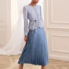 Petite Satin Pleated Midi Skirt in Cool Cascades
