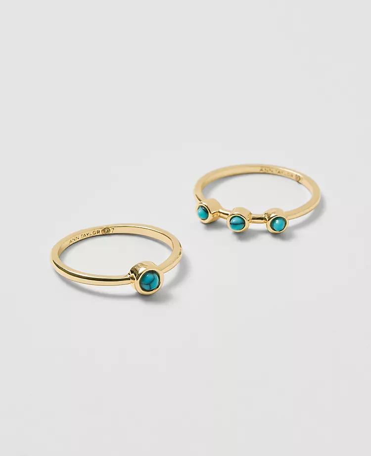 Turquoise Ocean Stackable Ring Set - Elegant Set of 2 1 Turquoise Ocean Stackable Ring Set - Elegant Set of 2