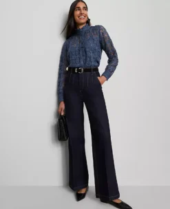 Petite Ruffle Collar Lace Blouse in Faded Denim -Ann Taylor Store 857810 019788 ALT2