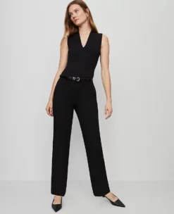 Petite High Rise Tailored Straight Leg Pants in Classic Black