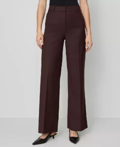 Petite Curvy Fit Wide-Leg Pants - High-Waist Burgundy Trousers