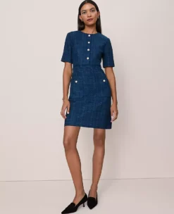 Tweed Crew Neck Shift Dress Moonlit Backdrop