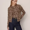 Petite Animal Print Jacquard Cardigan in Almond Croissant