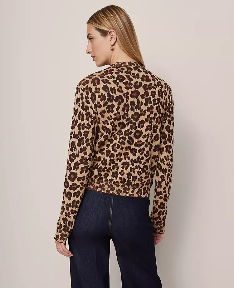 Petite Animal Print Jacquard Cardigan in Almond Croissant 2 Petite Animal Print Jacquard Cardigan in Almond Croissant - Image 2