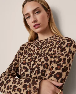 Petite Animal Print Jacquard Cardigan in Almond Croissant 5 Petite Animal Print Jacquard Cardigan in Almond Croissant -Ann Taylor Store 857855 522787 ALT2