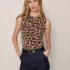 Petite Animal Print Jacquard Sweater Shell - Sleeveless Crew Neck Knit