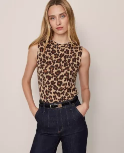 Petite Animal Print Jacquard Sweater Shell - Sleeveless Crew Neck Knit