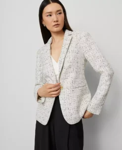 Petite Hutton Tweed Blazer in Charcoal & White Combo