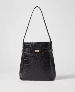 Black Croco Embossed Bucket Bag - Chic Faux Leather Handbag