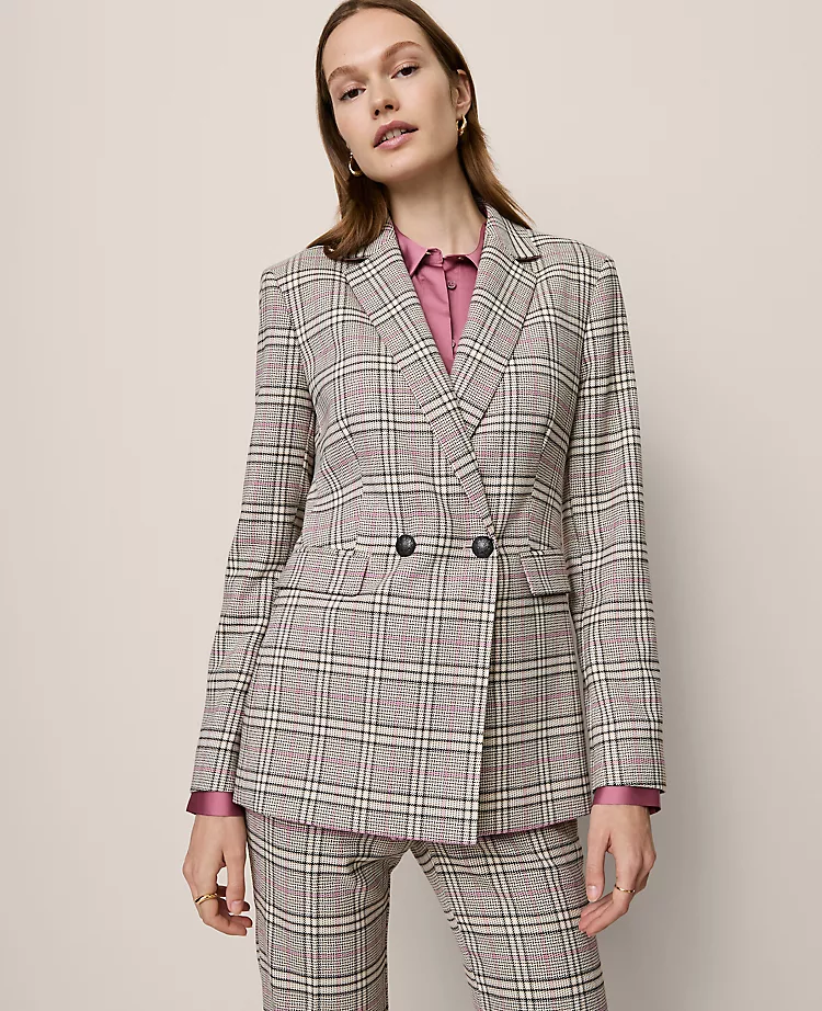 Women's Petite Plaid Crosby Blazer in Pale Sandalwood 2 Women's Petite Plaid Crosby Blazer in Pale Sandalwood - Image 2