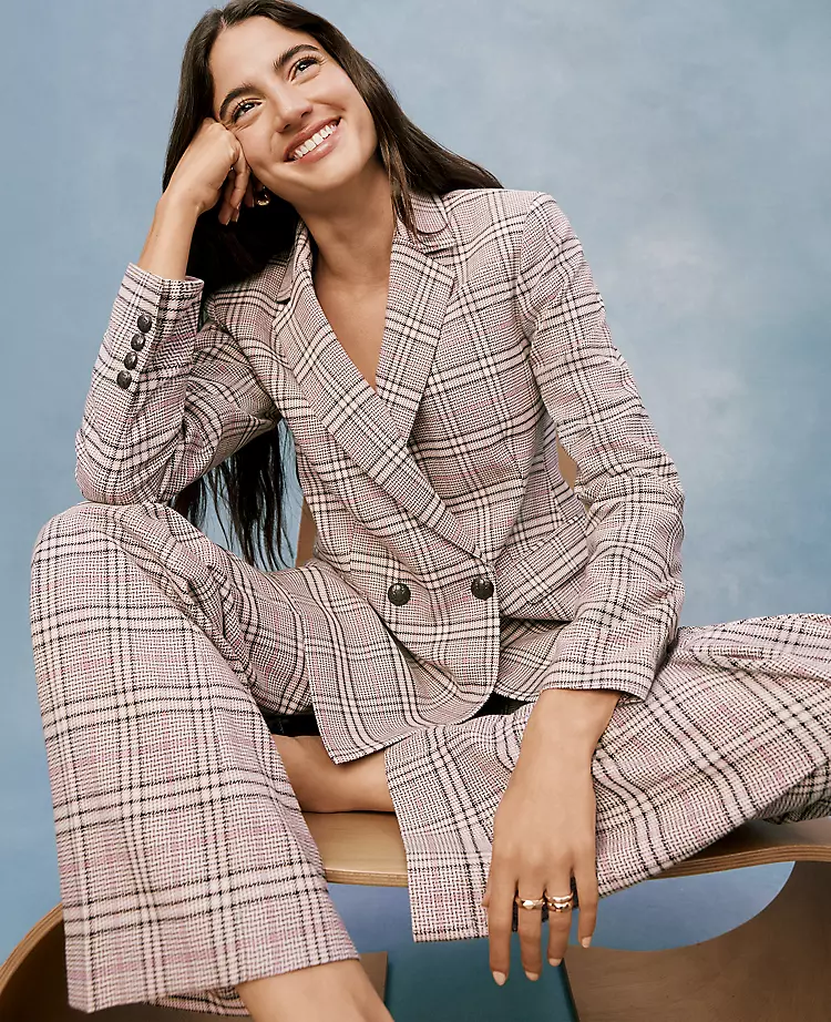 Women's Petite Plaid Crosby Blazer in Pale Sandalwood 1 Women's Petite Plaid Crosby Blazer in Pale Sandalwood