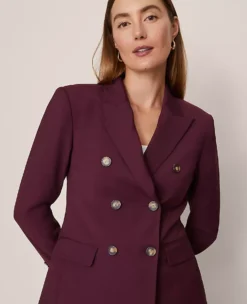 Petite Long Double Breasted Blazer - Slimming Tailored Fit in Poised Plum