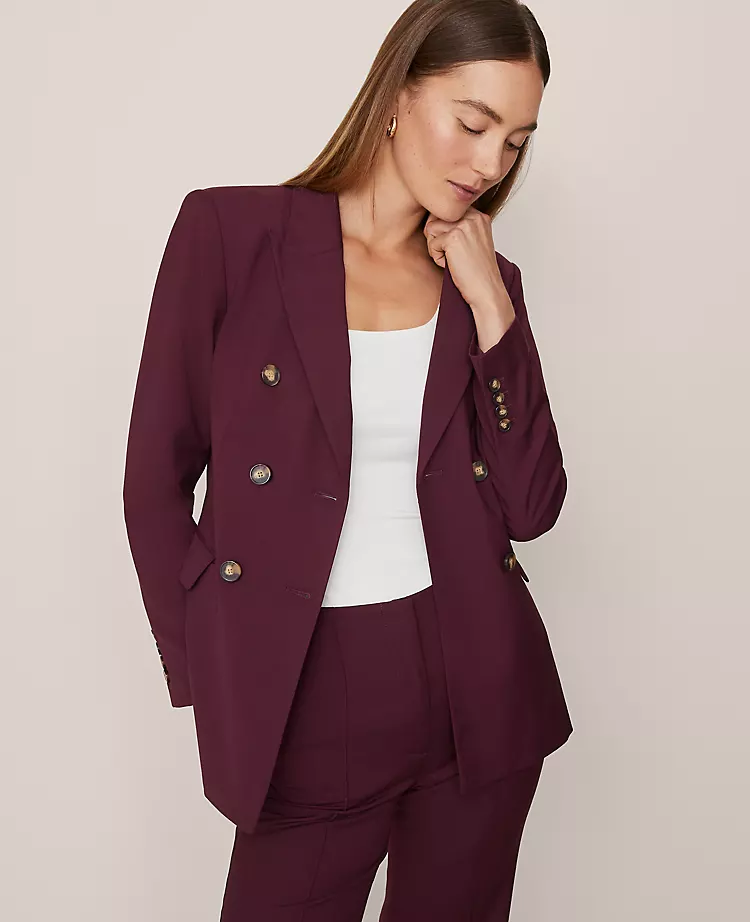 Petite Long Double Breasted Blazer - Slimming Tailored Fit in Poised Plum 4 Petite Long Double Breasted Blazer - Slimming Tailored Fit in Poised Plum - Image 4