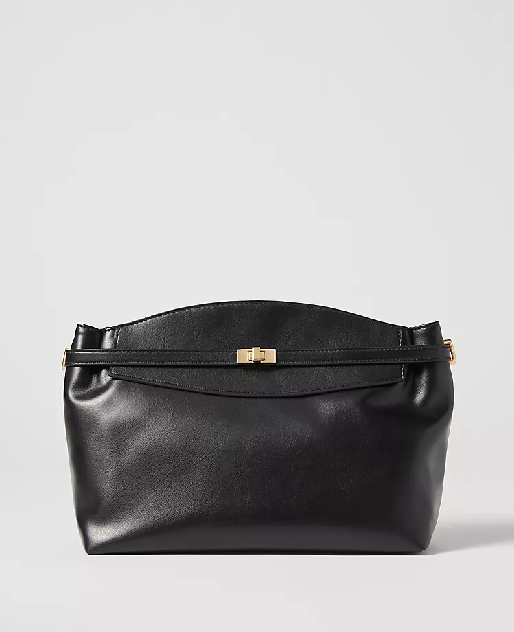 Large Belted Clutch in Classic Black - Elegant Faux Leather Handbag 1 Large Belted Clutch in Classic Black - Elegant Faux Leather Handbag