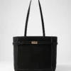Black Suede Belted Tote Bag - Luxury Leather Shoulder Handbag