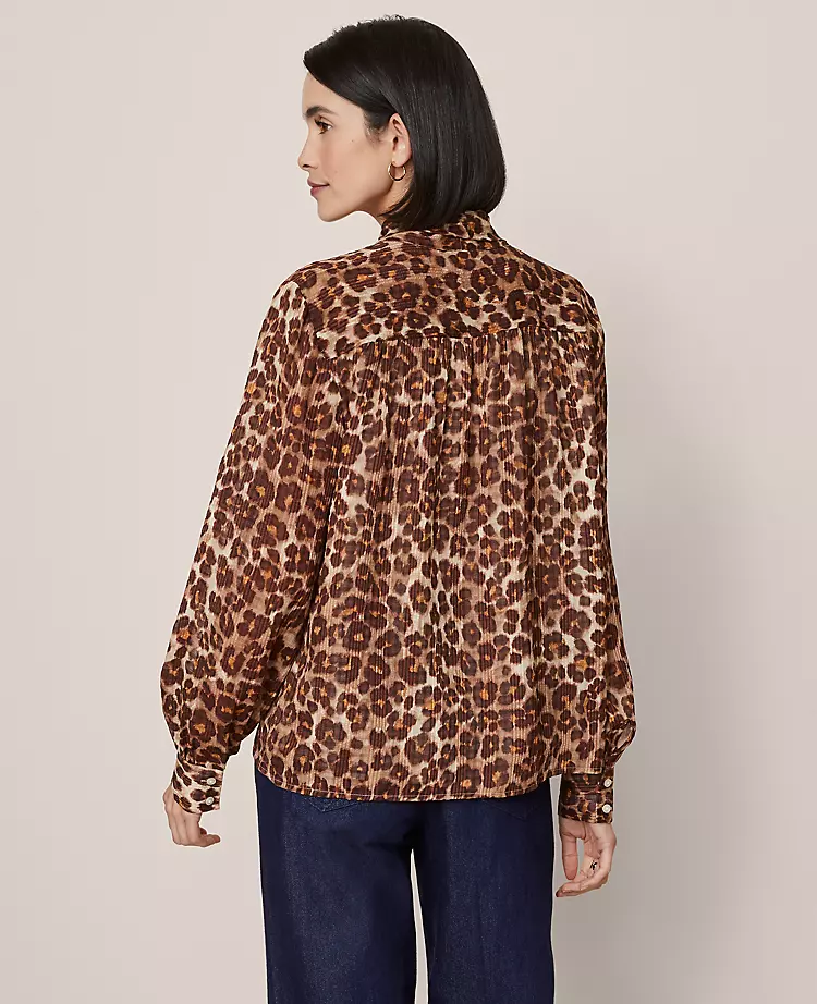 Animal Print Tie V-Neck Popover Pale Sandalwood 3 Animal Print Tie V-Neck Popover Pale Sandalwood - Image 3