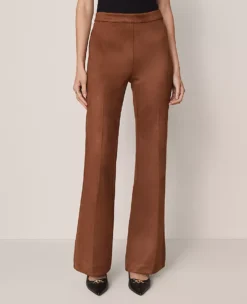 The Side-Zip Flare Pant In Faux Suede Chocolate Mousse -Ann Taylor Store 858482 7412 ALT1