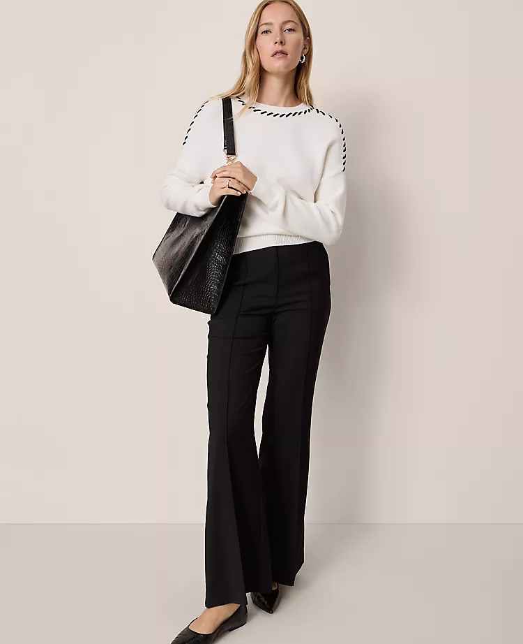 Petite Whipstitch Crew Neck Sweater - Chic Contrast Detail Knit 4 Petite Whipstitch Crew Neck Sweater - Chic Contrast Detail Knit - Image 4