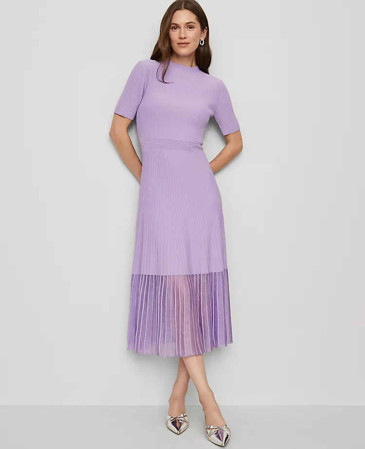 Mock Neck Mixed Media Sweater Dress Lavender Petal 2 Mock Neck Mixed Media Sweater Dress Lavender Petal - Image 2