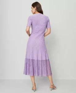 Mock Neck Mixed Media Sweater Dress Lavender Petal 5 Mock Neck Mixed Media Sweater Dress Lavender Petal -Ann Taylor Store 858493 019789 ALT1