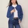Ann Taylor Petite Weekend Crew Neck Denim Jacket - Classic Indigo Wash