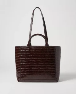Dark Chocolate Croco Embossed Tote Bag - Sophisticated Daily Handbag