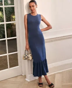 Petite Ruffle Hem Sweater Dress in Faded Denim Blue