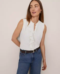 Petite Ruffle Sleeveless Blouse in Winter White