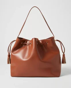 Ann Taylor Weekend Collection Drawstring Bucket Bag in Brown Toffee