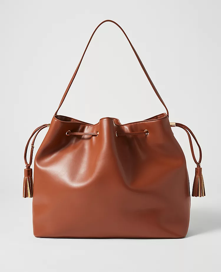 Ann Taylor Weekend Collection Drawstring Bucket Bag in Brown Toffee 1 Ann Taylor Weekend Collection Drawstring Bucket Bag in Brown Toffee