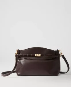 Dark Chocolate Croco Small Belted Clutch - Faux Leather Evening Bag