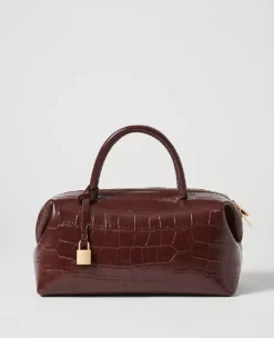 Elegant Dark Brown Croco Large Top Handle Bag