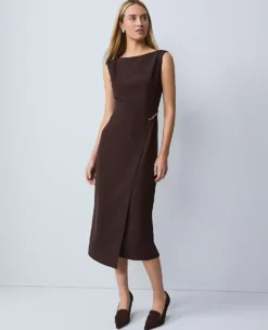 Petite Wrap Effect Sheath Dress in Pure Chocolate Crepe