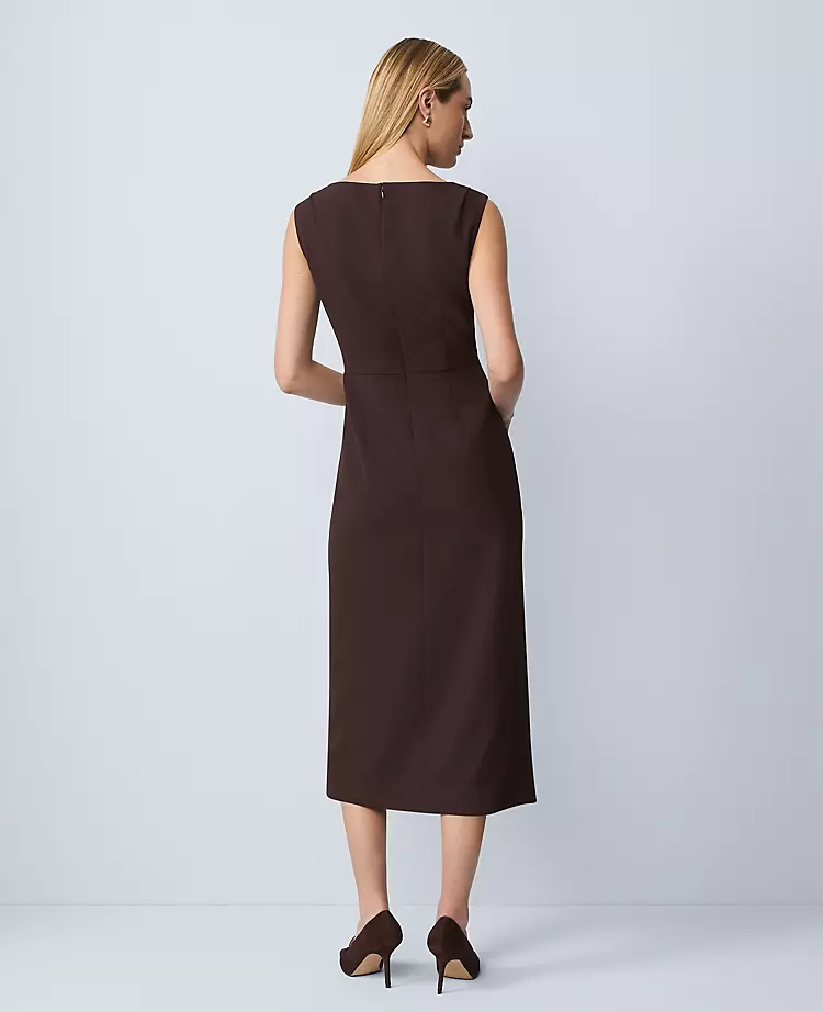 Petite Wrap Effect Sheath Dress in Pure Chocolate Crepe 2 Petite Wrap Effect Sheath Dress in Pure Chocolate Crepe - Image 2