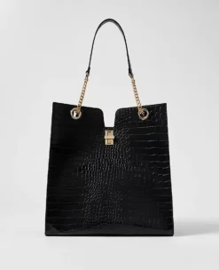 Large Black Croco Embossed Tote Bag - Versatile Everyday Handbag