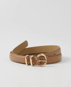 Ann Taylor Weekend Collection Skinny Leather Belt in Taupe