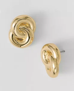 Double Link Goldtone Stud Earrings - Modern Minimalist Post-Back Jewelry