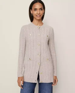 Petite Long Cable Knit Cardigan in Vintage Taupe Melange 7 Petite Long Cable Knit Cardigan in Vintage Taupe Melange -Ann Taylor Store 858599 0732 ALT2