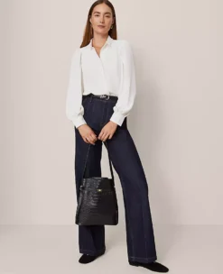 Petite Lace Collar Blouson Sleeve Blouse in Winter White 8 Petite Lace Collar Blouson Sleeve Blouse in Winter White -Ann Taylor Store 858631 9192 ALT2