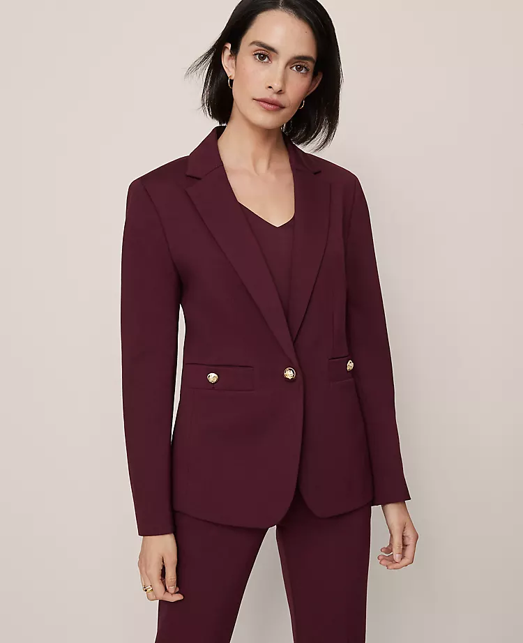 Women's Tailored One-Button Ponte Blazer in Poised Plum 2 Women's Tailored One-Button Ponte Blazer in Poised Plum - Image 2