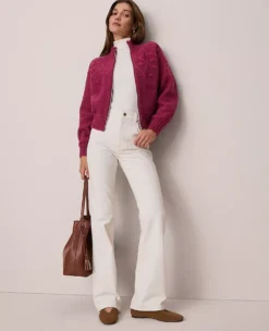 Ann Taylor Petite Weekend Cable Knit Bomber Sweater Jacket -Ann Taylor Store 858653 019818 ALT3