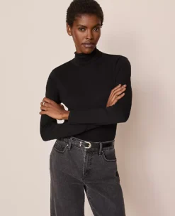 Ann Taylor Petite Weekend Collection Refined Cotton Turtleneck - Black
