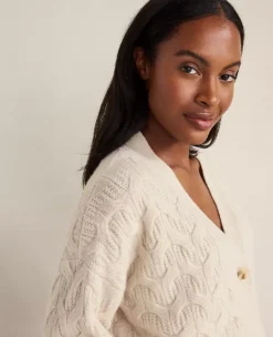 Haven Well Within 100% Cashmere Cable Knit Cardigan - White Sand